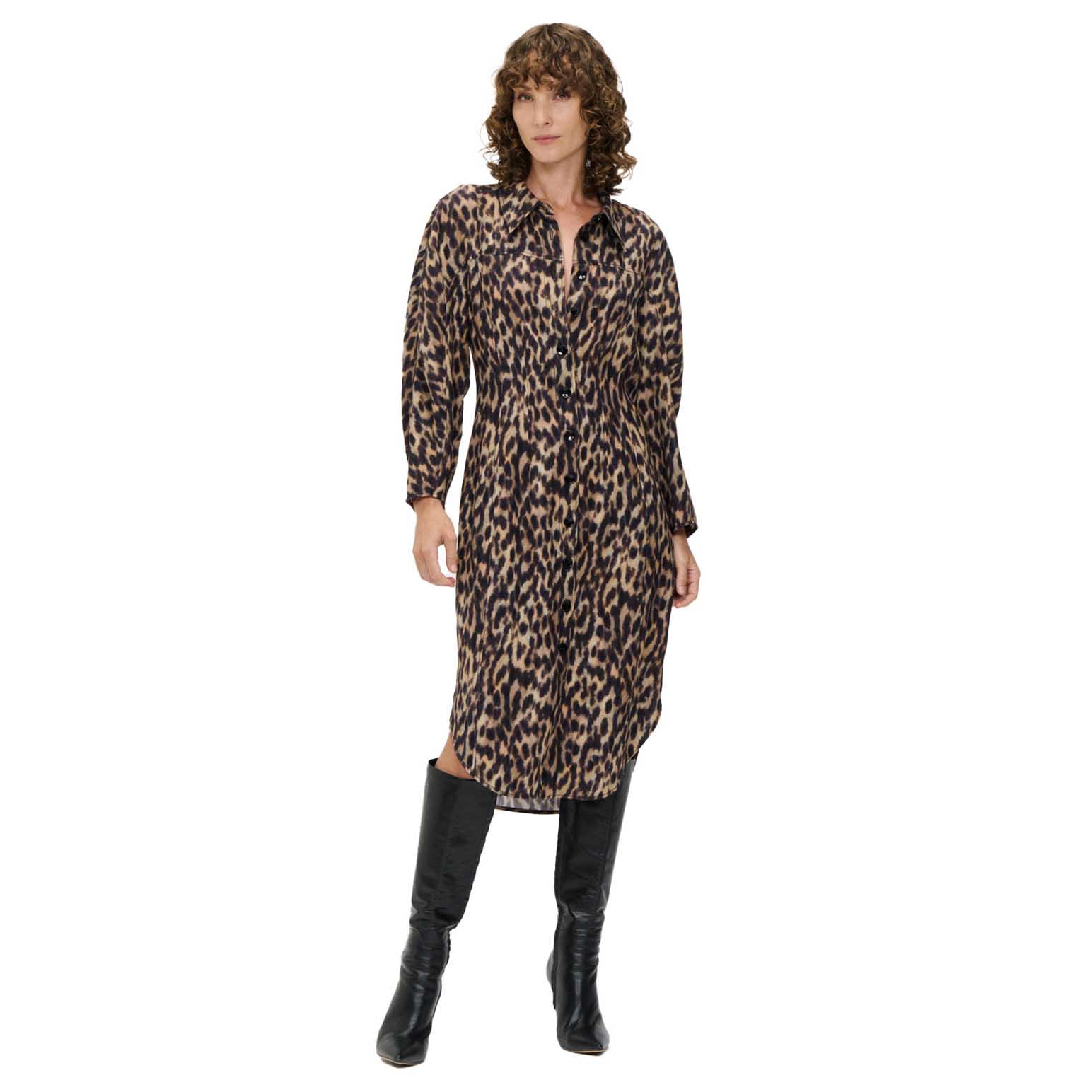 Veronika Maine Leopard Viscose Linen Shirtdress